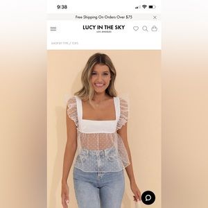 Lucy In The Sky Klaudine Baby Doll Top in White Dots - Size M